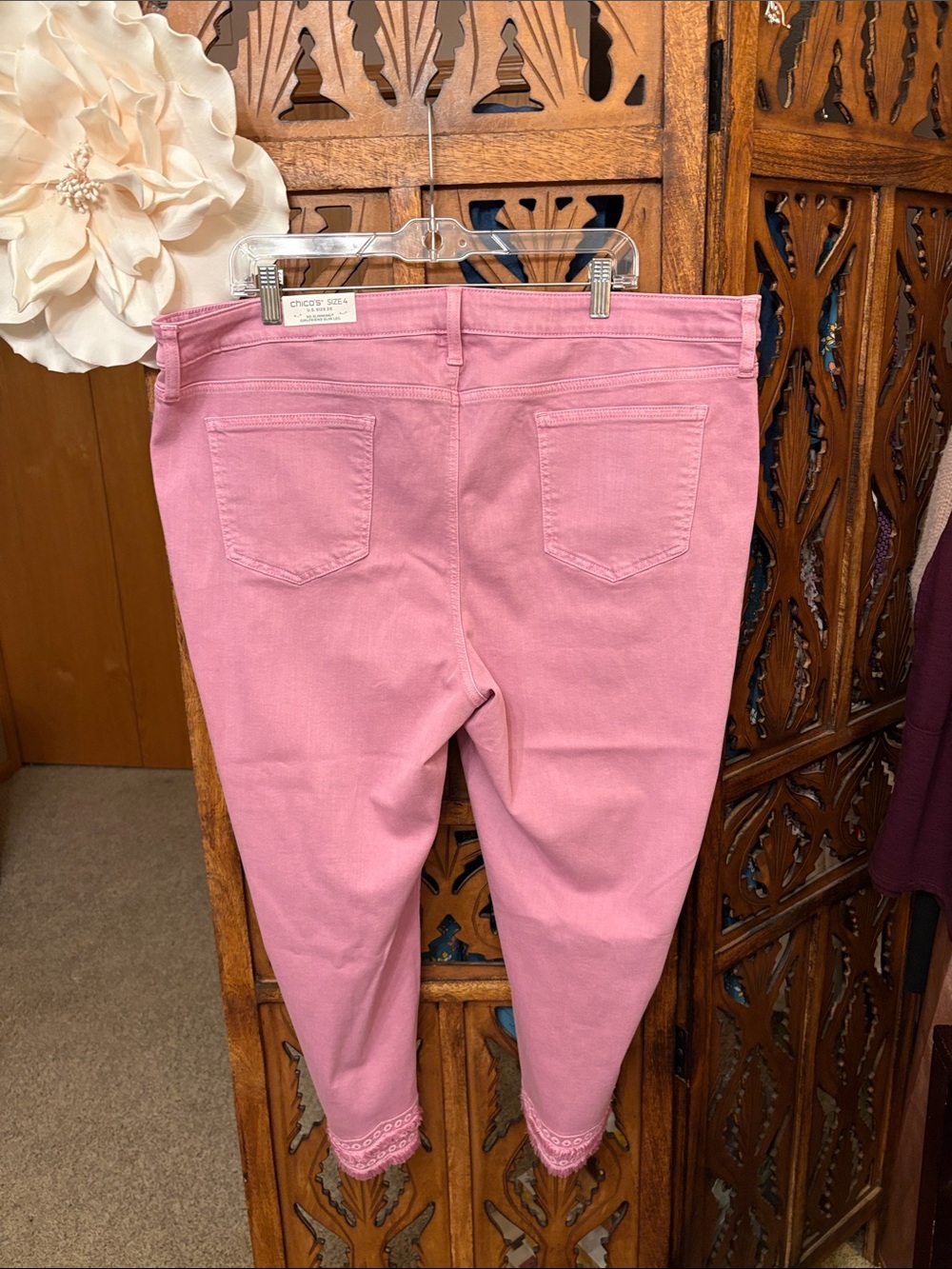 Chico's Pink Cropped Jeans with Frayed Hem - Picture 3 of 5